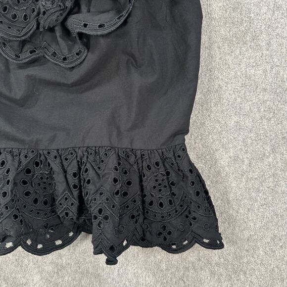 Express Off Shoulder Eyelet Ruffle Tank Top Size X-Small Black Open Back Tie - Picture 2 of 8